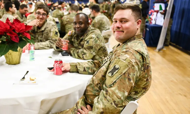 Louisiana National Guardsmen at holiday celebration in D.C. Armory.