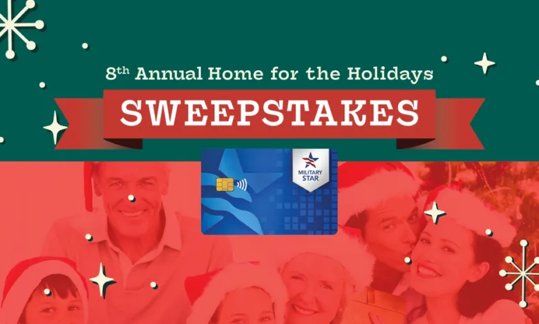MILITARY STAR Home for the Holidays Sweepstakes image with family wearing Santa hats.