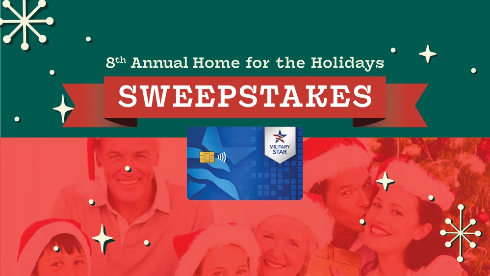 MILITARY STAR Home for the Holidays Sweepstakes image with family wearing Santa hats.