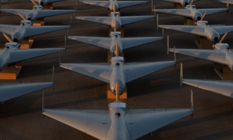 Rows of one-way attack drones, possibly related to U.S. drone force in the Middle East.