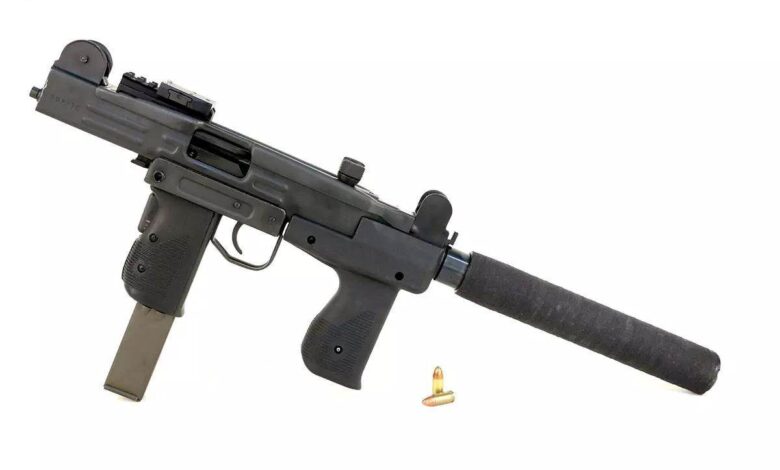 Uzi submachine gun with suppressor, magazine, and bullet. Rebuild project content.