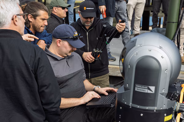 Counter-drone prototype at NATO's Bold Machina: Man operating TRAKKA Systems console.