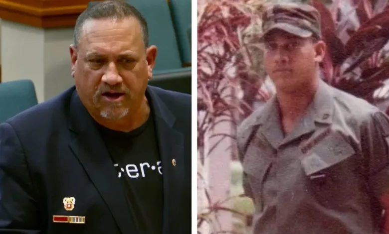 Split image: Veteran in suit, veteran in Panama military uniform.