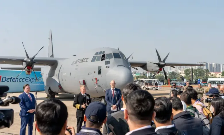 US Air Force C-130 at Vietnam Defence Expo, related to arms deal discussions.