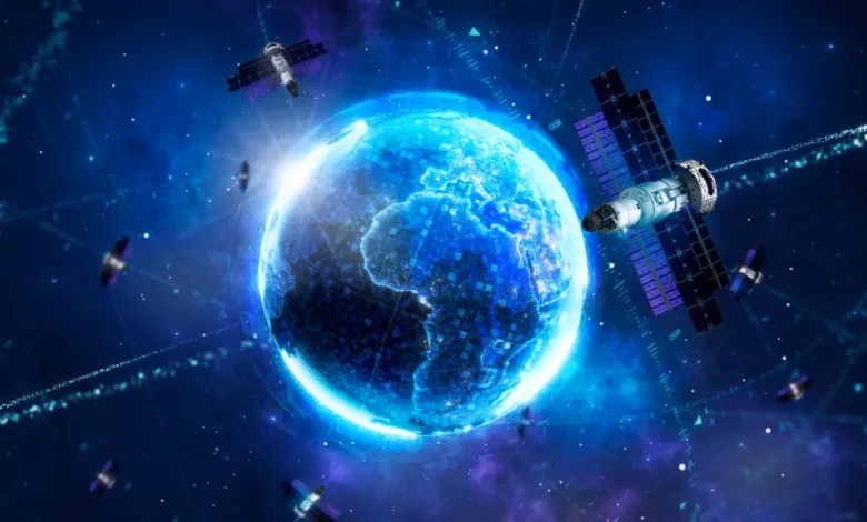 Satellites orbiting Earth, illustrating the space domain for Pentagon review.