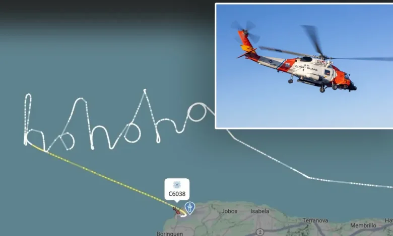 Coast Guard helicopter C6038 flight path spells "Ho Ho Ho" off Puerto Rico.