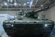 Rheinmetall Lynx KF41 Infantry Fighting Vehicle front view at defense expo.