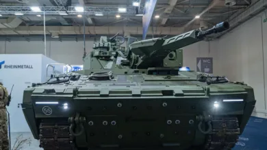 Rheinmetall Lynx KF41 Infantry Fighting Vehicle front view at defense expo.