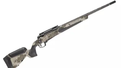 Savage Arms 110 Ultralite rifle with camo stock and fluted barrel.