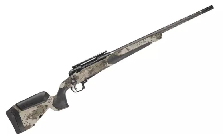 Savage Arms 110 Ultralite rifle with camo stock and fluted barrel.
