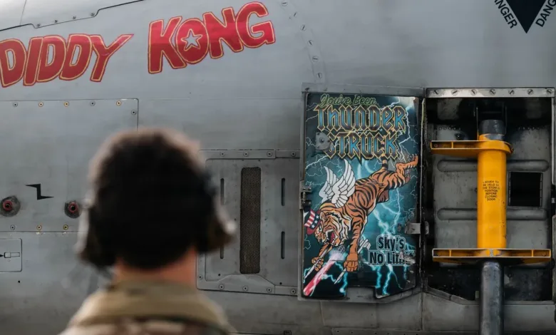 A-10 Thunderbolt II aircraft panel with "Diddy Kong" and "Thunder Truck" artwork.