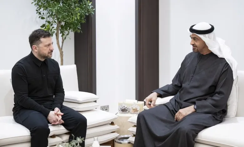 Volodymyr Zelenskyy meets with UAE President Mohamed bin Zayed Al Nahyan. Diplomacy, international relations.