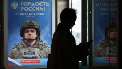 Poster of Alexander Durnyak, "Pride of Russia," in military gear.